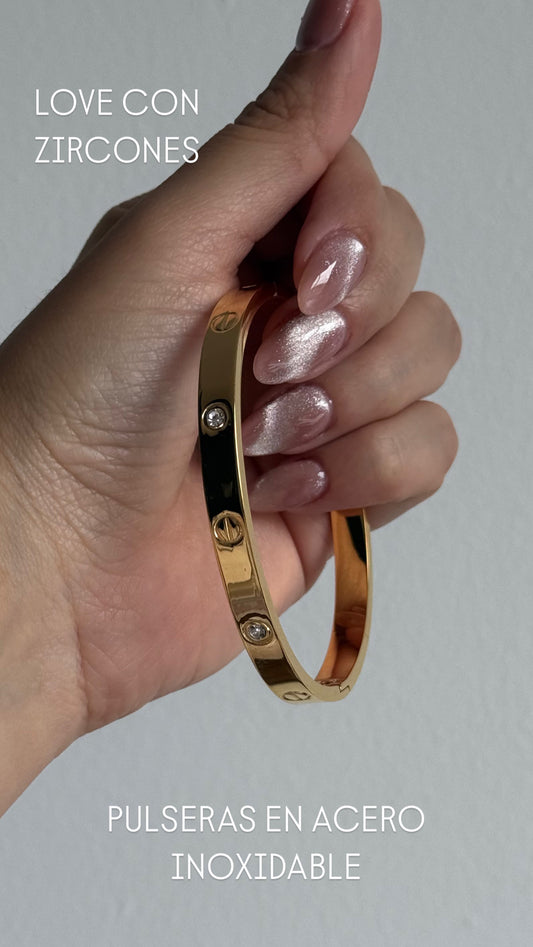 Pulsera Love Zircones Dorado
