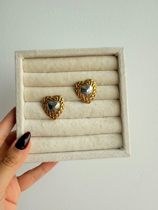 Aretes corazón bicolor