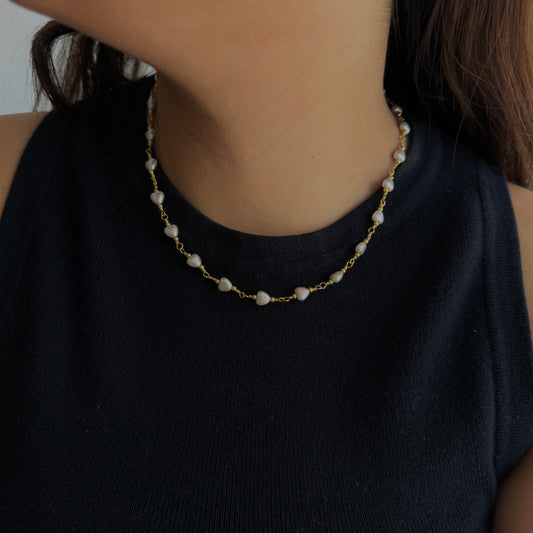 Cadena perlas corazón