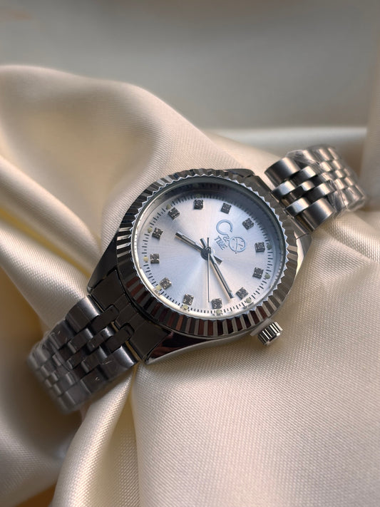 Reloj PLATA con zircones redondo