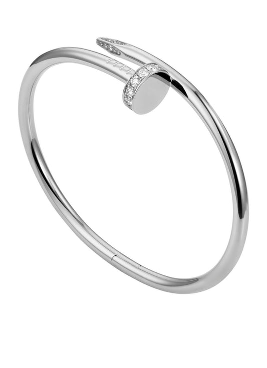 Pulsera clavo con zircones plateada