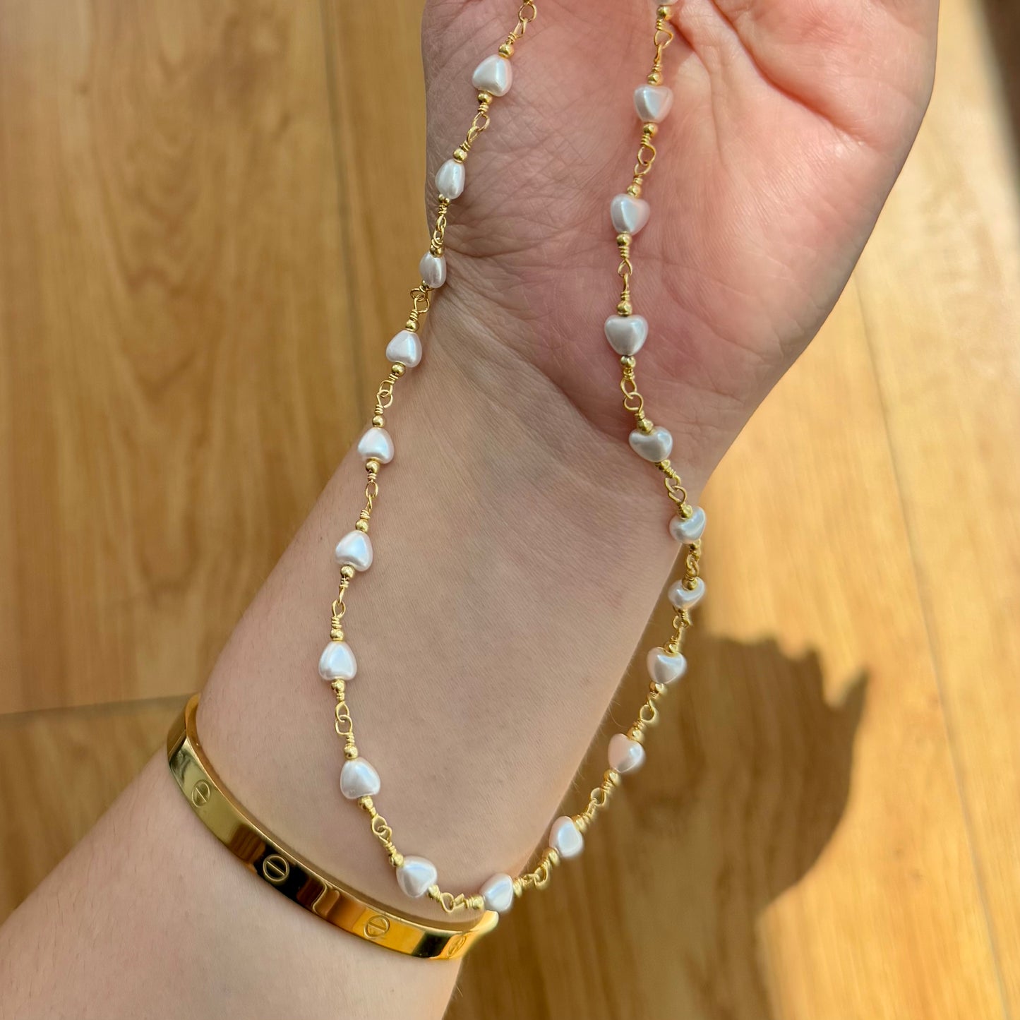 Cadena perlas corazón